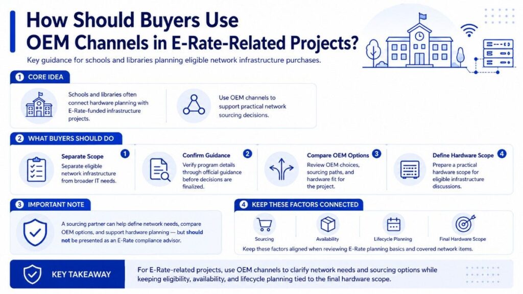 infographic explaining how schools use OEM channels for E-Rate-related network hardware planning.