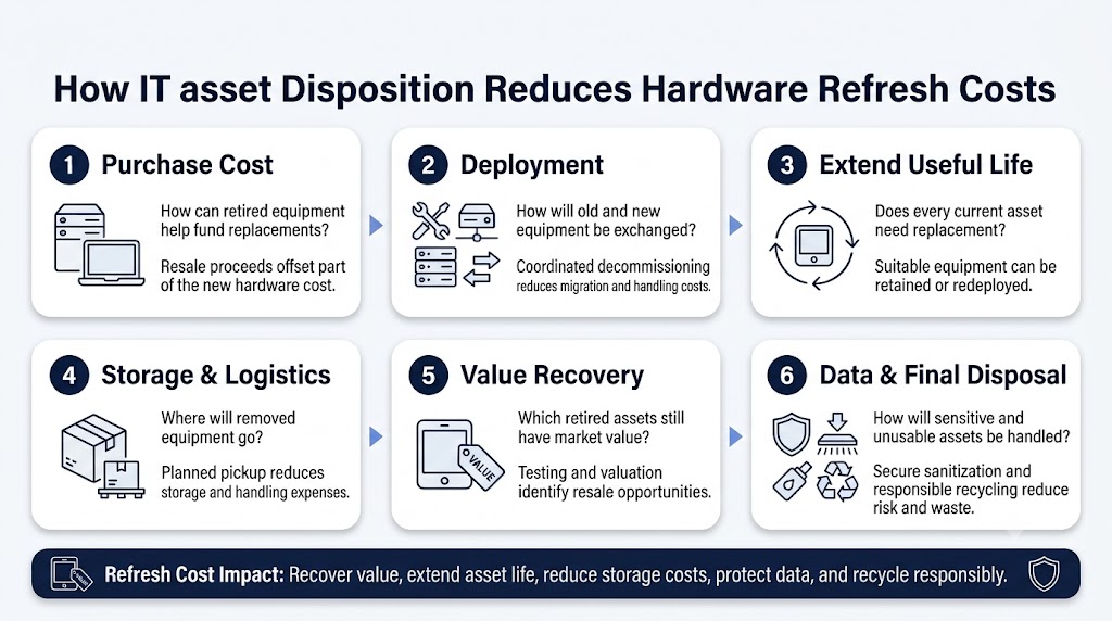 IT asset disposition process reducing hardware refresh costs.