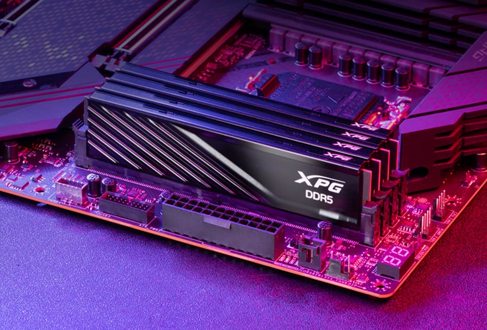 Image of DDR5 memory modules installed on a computer motherboard.
